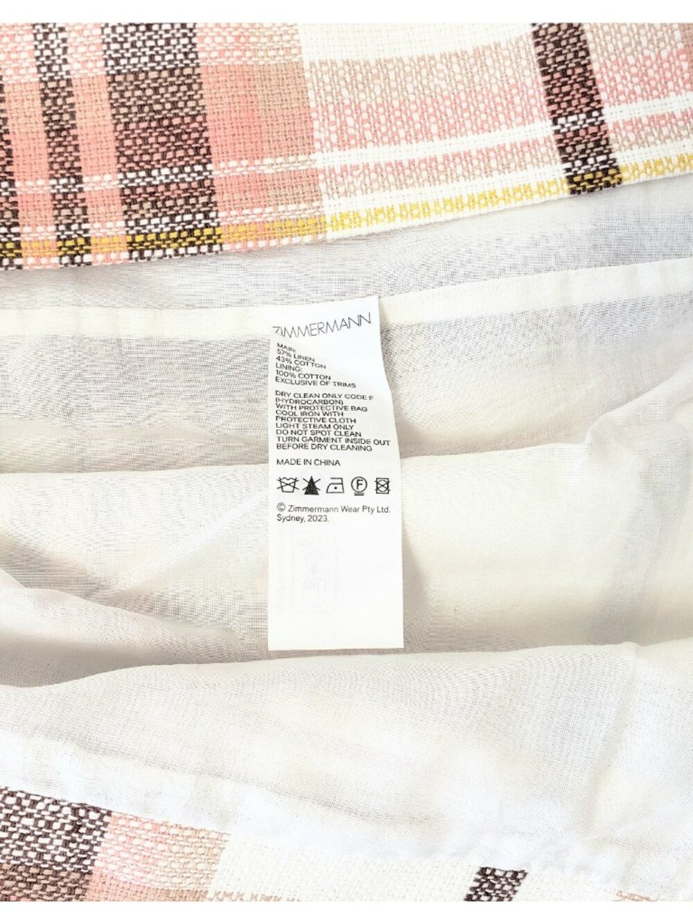 Zimmermann Matchmaker Womens Check Linen Cotton Pencil Skirt Cream Size 1 / US 6 - Picture 7 of 7